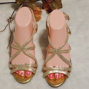 Caparros Gold and Pink Heels with Crisscross Straps